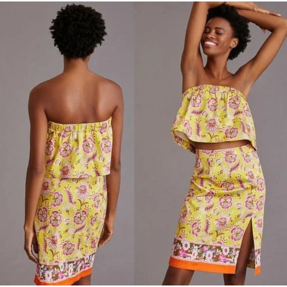 Anthropologie Yellow‎ Eyelet Mini Dress Womens Small Smocked Tiered NWT